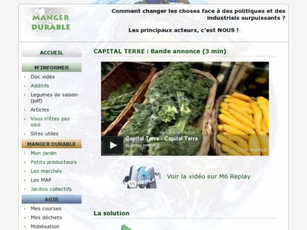 Page d’accueil de Manger Durable