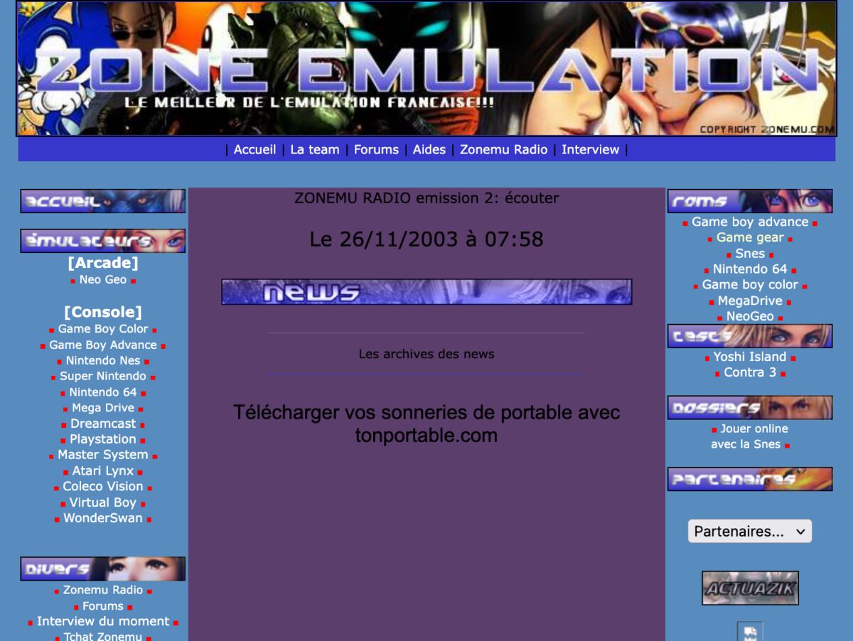 Page d’accueil de Zonemu.com